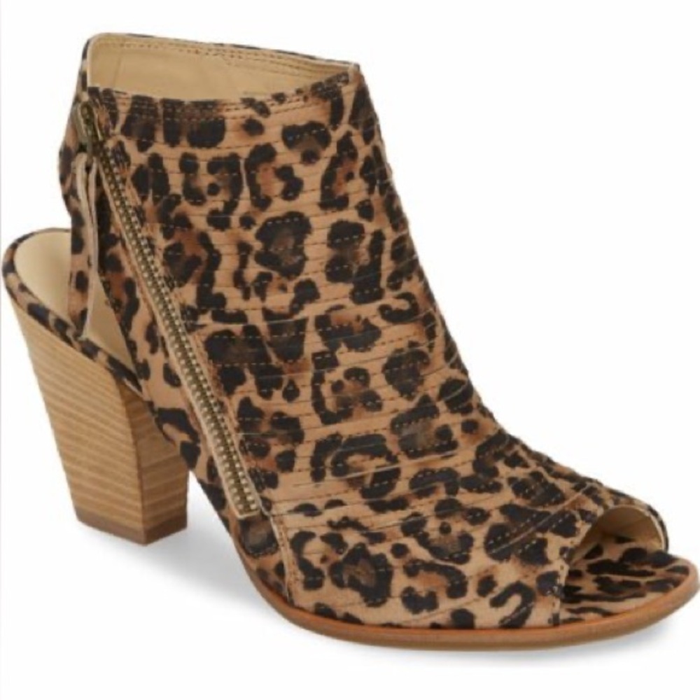 Paul Green US 8.5 Cayanne Cheetah Peep Toe High Heel Block Heels‎ Sandals Boots